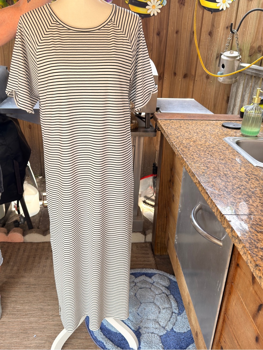 Ann Taylor Black & White‎ Striped Short-Sleeve Maxi Dress